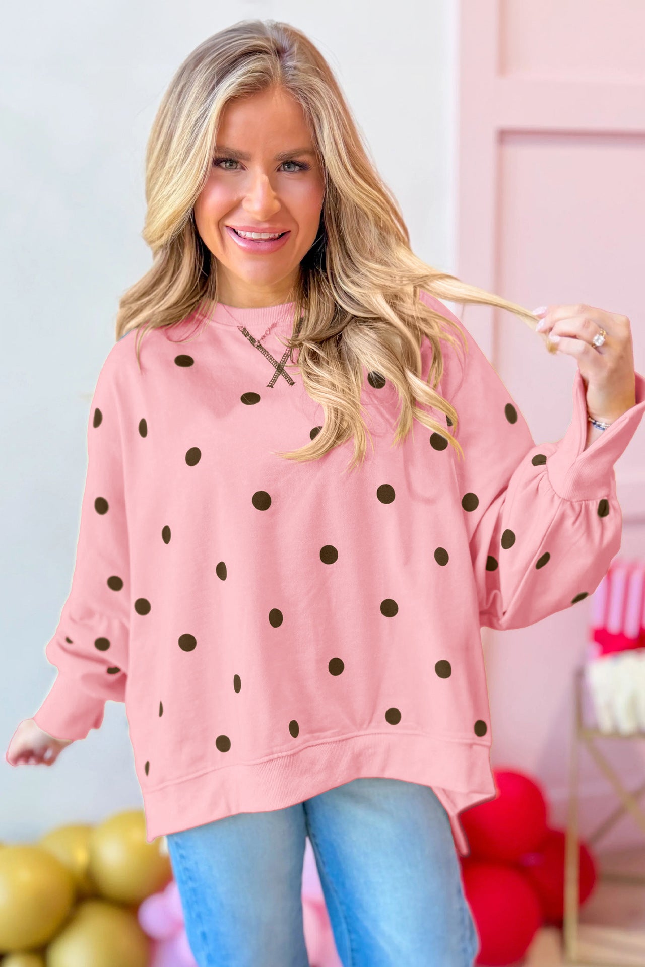 Custom Polka Dot Oversized Sweatshirt Womens Casual Pullover