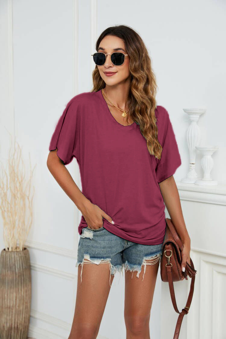 Black V Neck Loose Fit Basic Tee