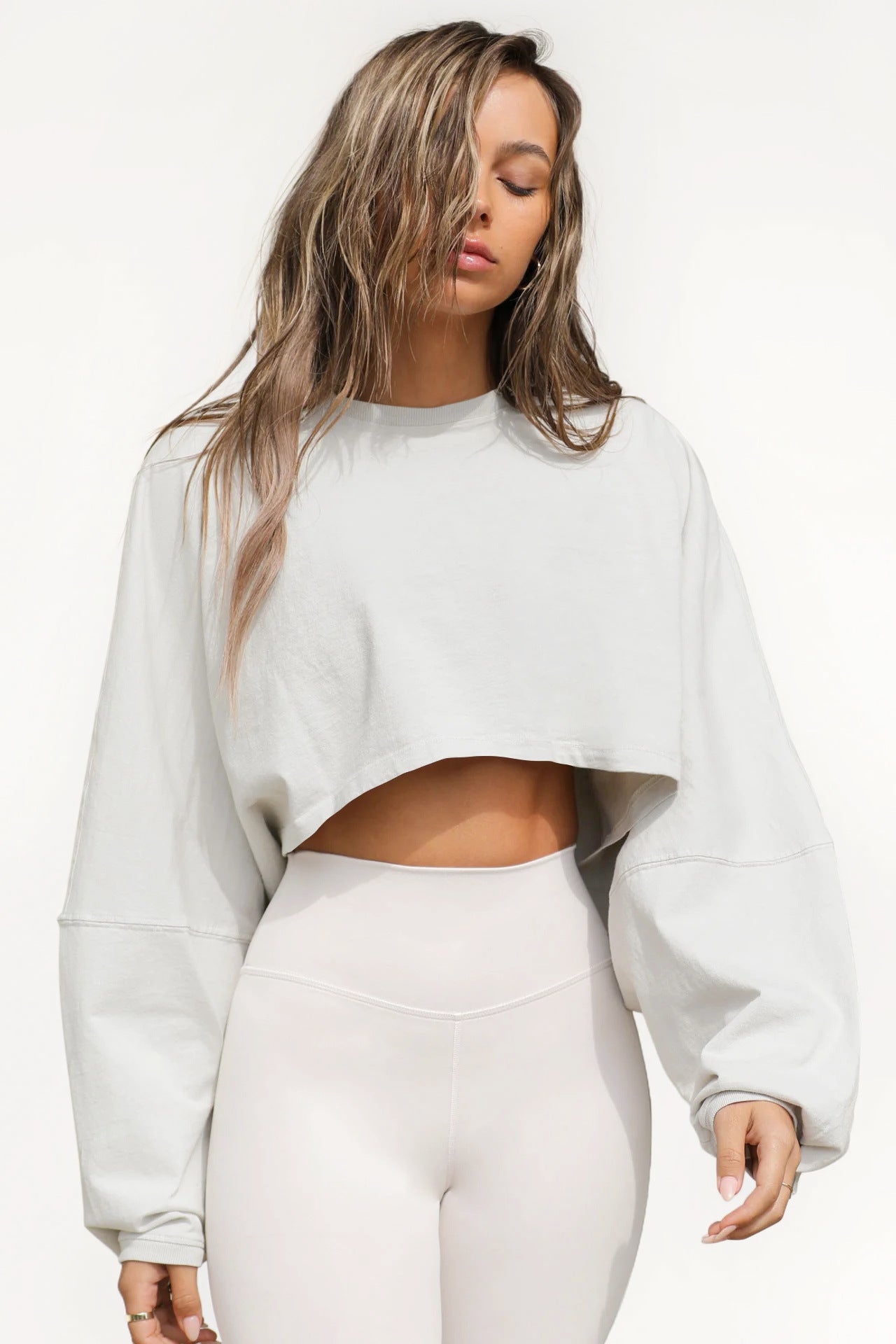 Cropped Crewneck Sweatshirt Women Long Sleeve Crop Top Tee