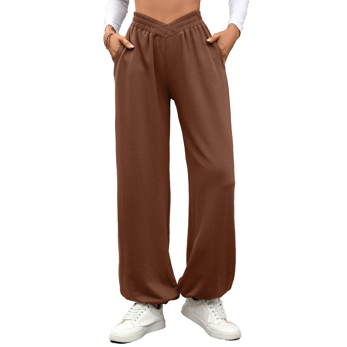 Women's Crossover Waist Joggers with Pockets Loose Fit
