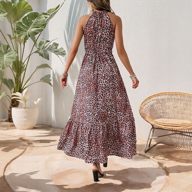 Butterfly Leopard Print Halter Maxi Dress Women
