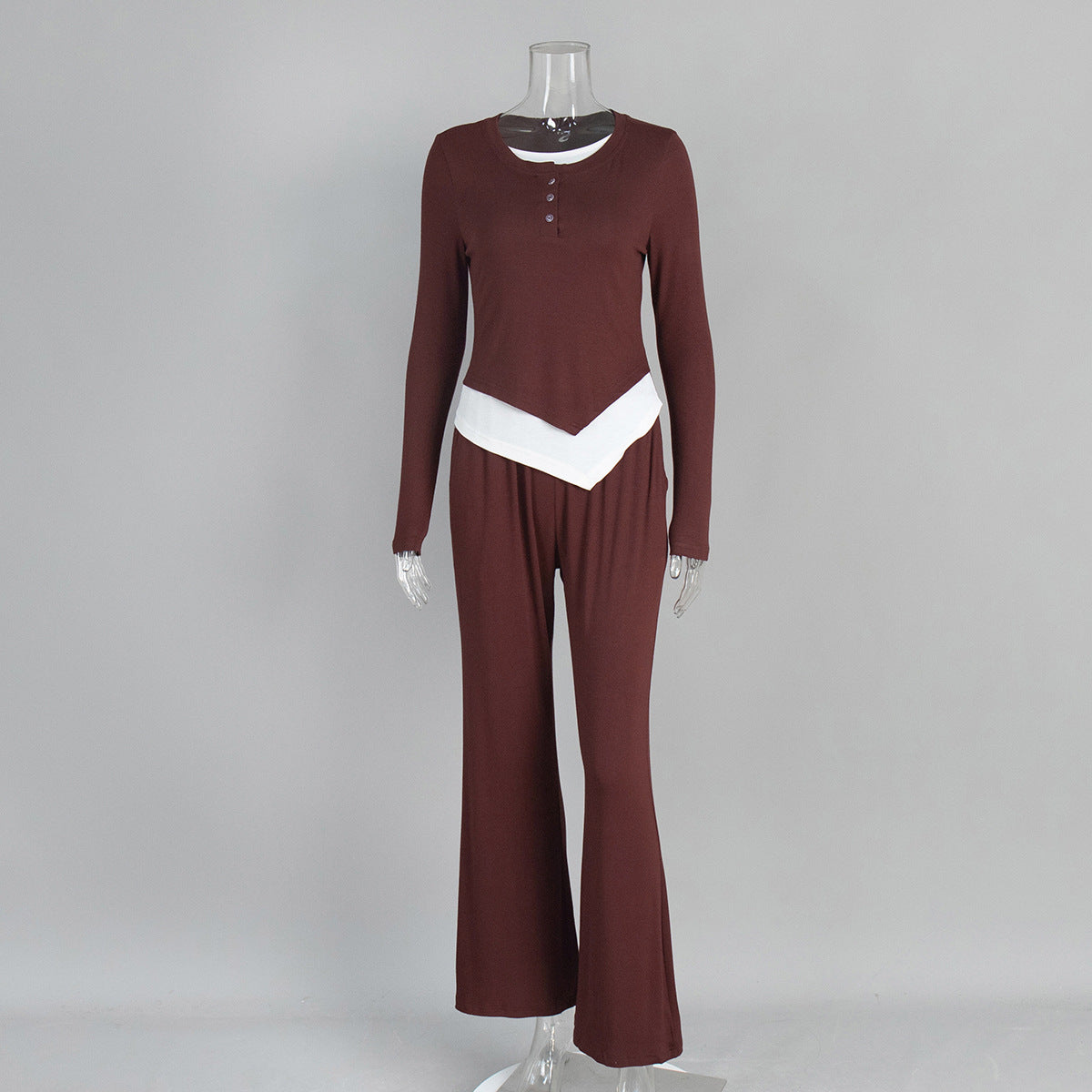 Layered-Look Henley Lounge Set with Wide Leg Pants