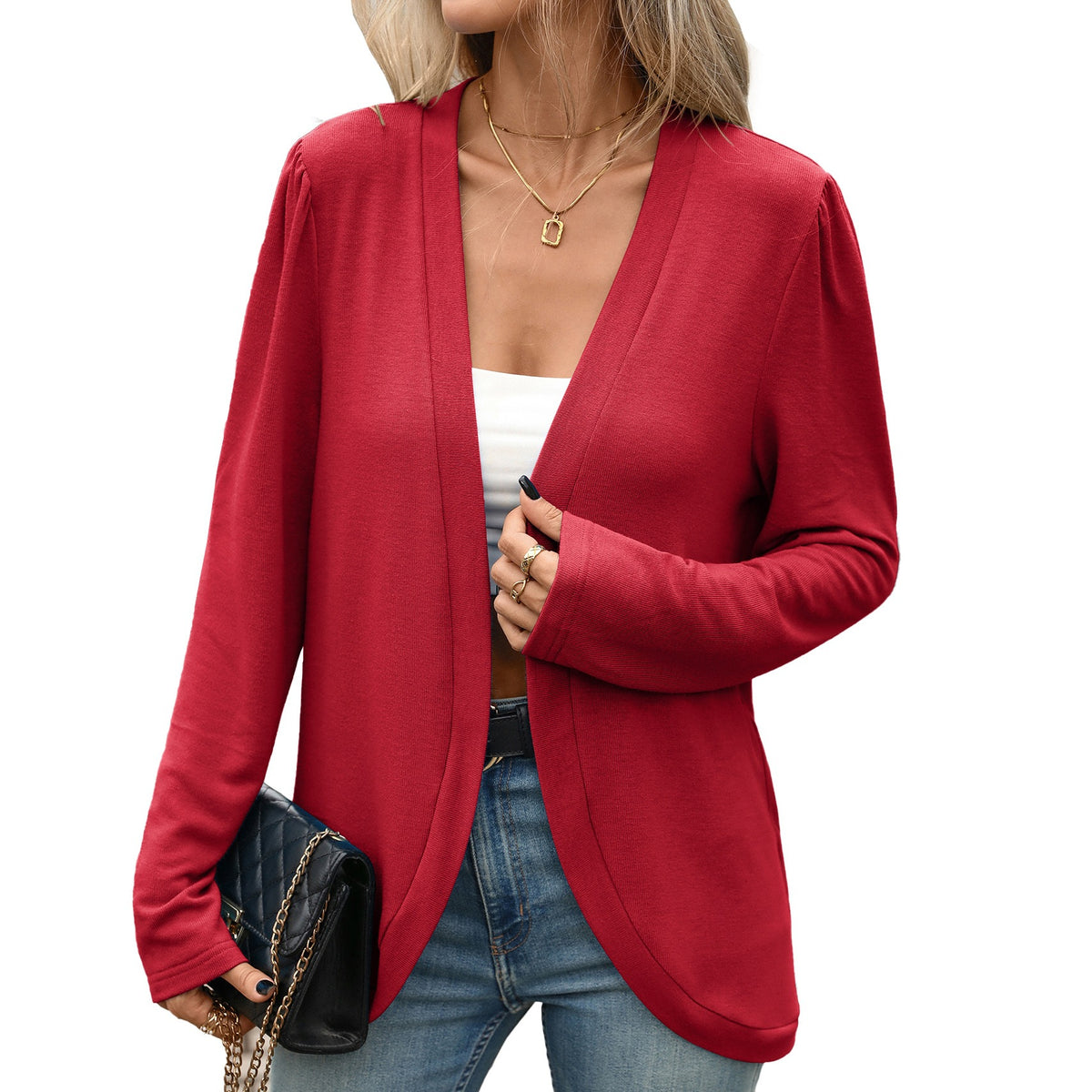 Women's Open Front Knit Cardigan Long Sleeve Solid Blazer