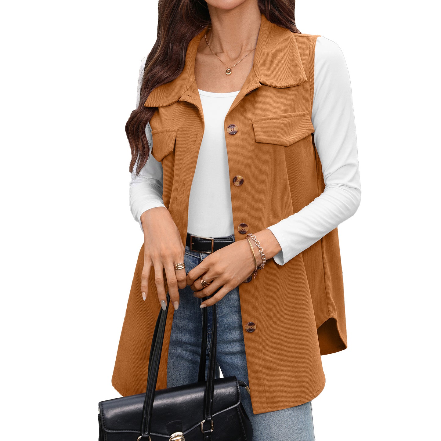 Solid Corduroy Vest Button Front Oversized Casual Layering