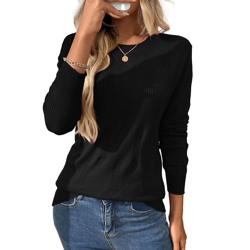 Textured Knit Pullover Sweater with Crew Neck