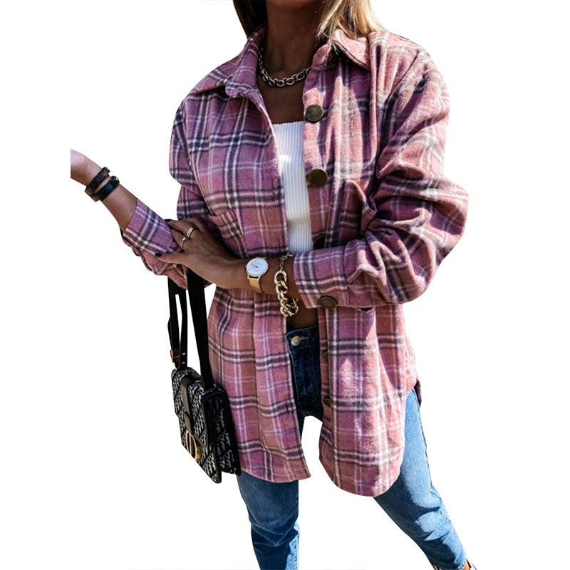 Plaid Shacket Button Front Oversized Longline Fit