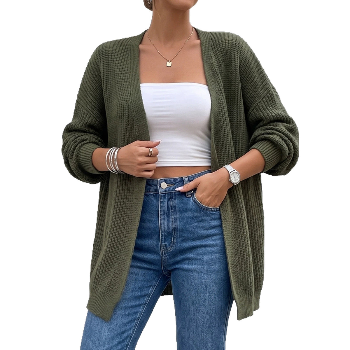 Women's Oversized Chunky Knit Open Front Cardigan Sweater