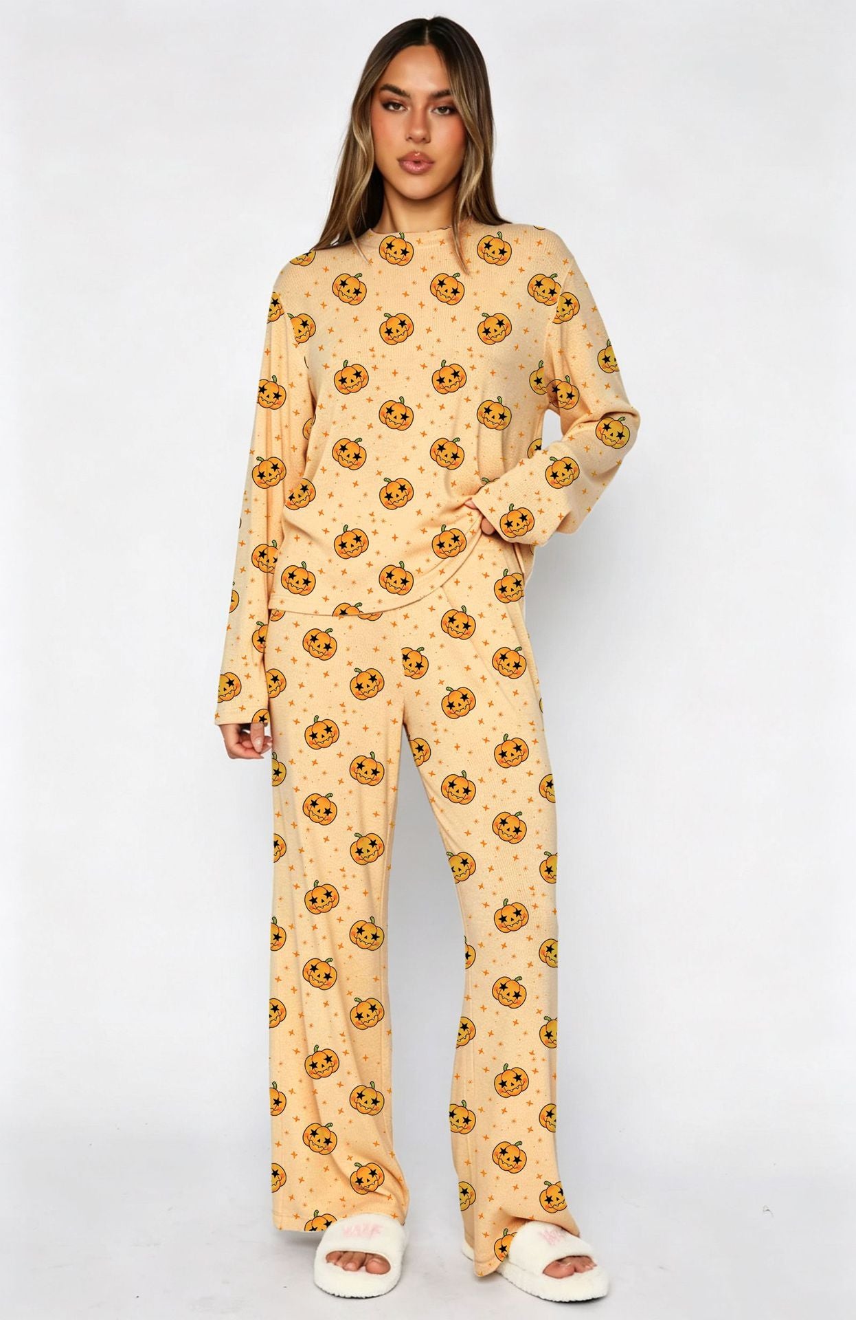 Halloween Pumpkin Print Pajama Set Long Sleeve