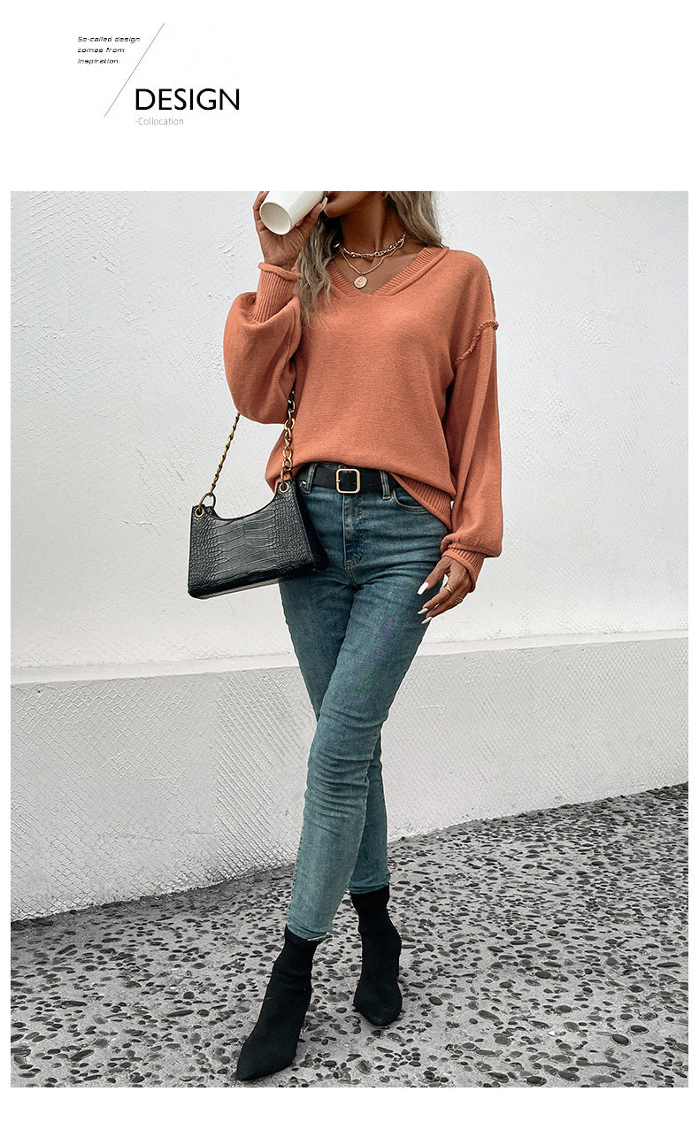 Long-sleeved Solid Color European and American Sweater