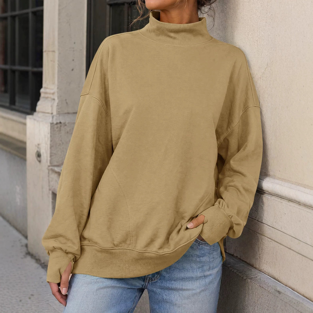 Womens Y2K Oversized Mock Neck Pullover Sweatshirt