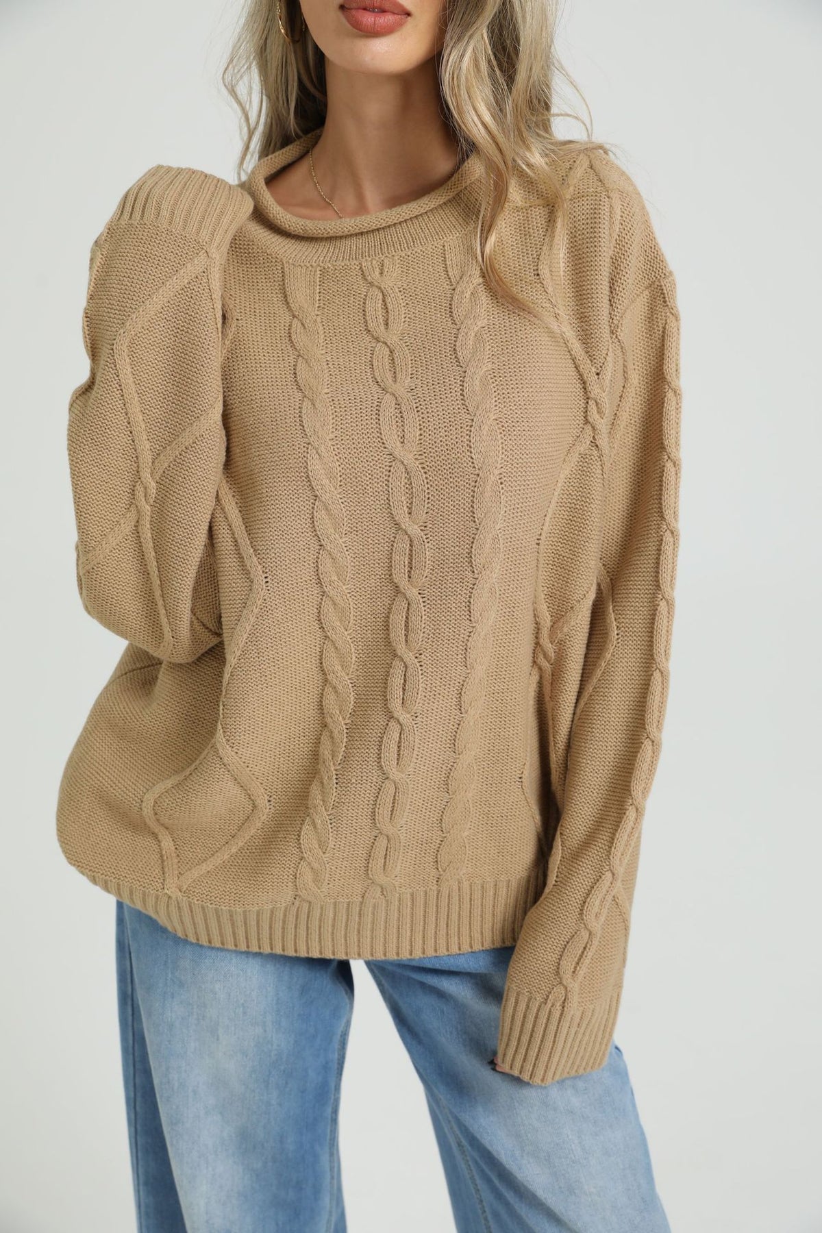 Women's Oversized Cable Knit Crewneck Sweater
