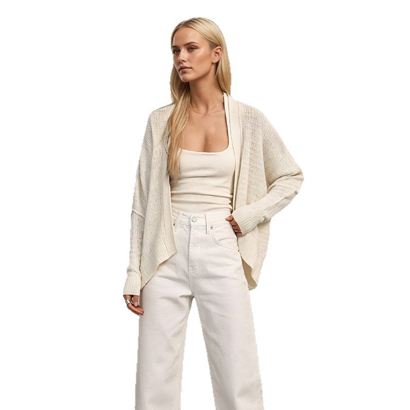Solid Knit Cardigan Sweater Open Front Casual Long Sleeve