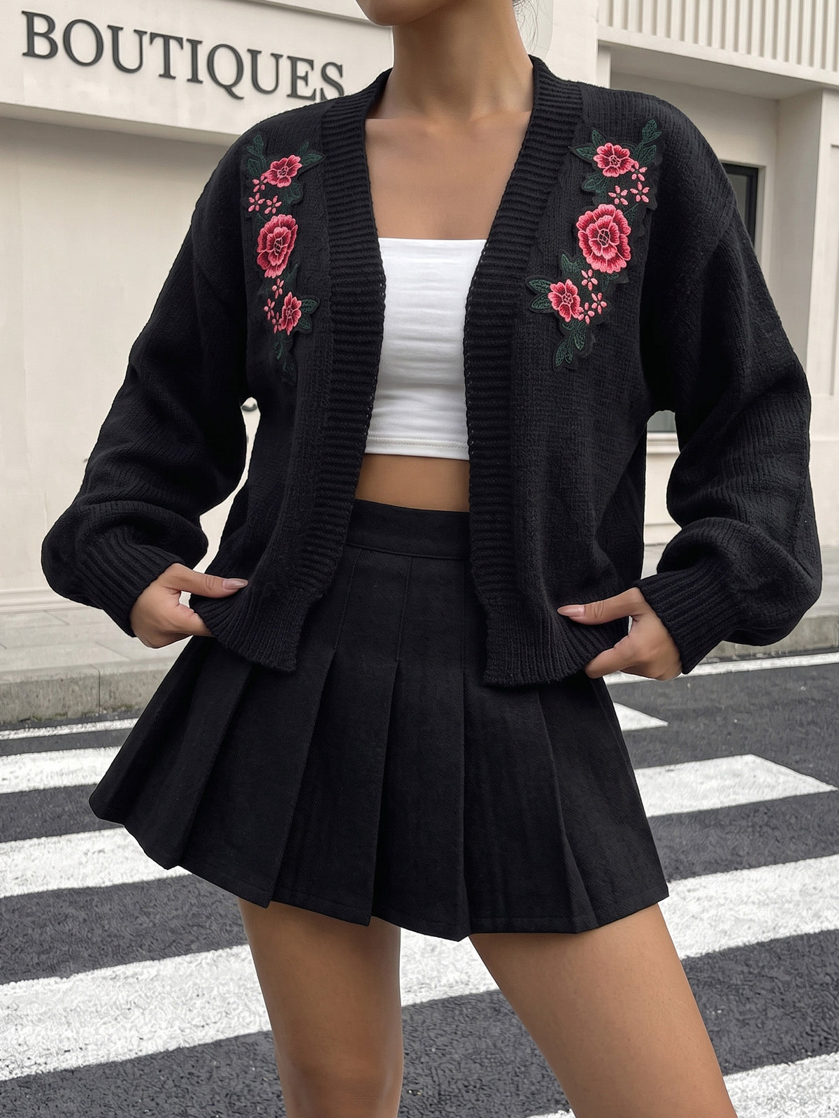 Women's Vintage Rose Embroidered Oversized Cardigan