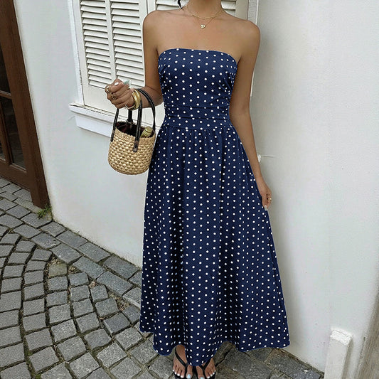 Women’s Strapless Polka Dot High Waist Maxi Dress