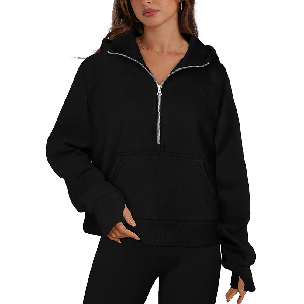 Half Zip Fleece Pullover Hoodie with Kangaroo Pocket