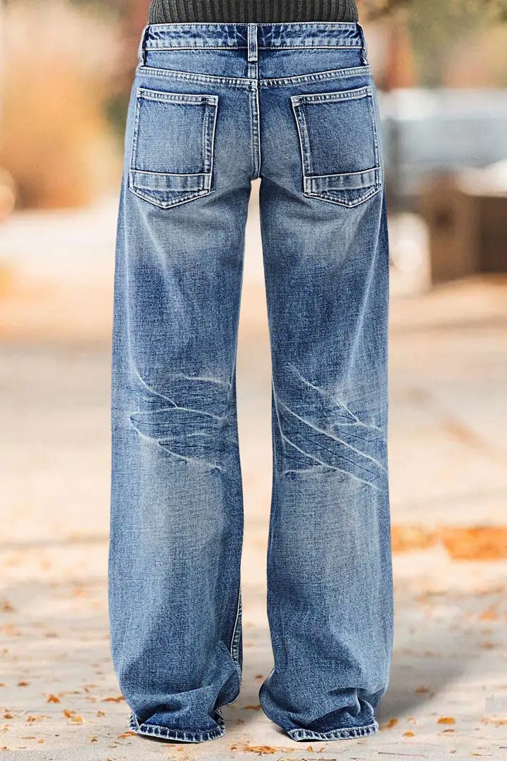 Washed Denim Jeans Vintage High Waist Wide Leg