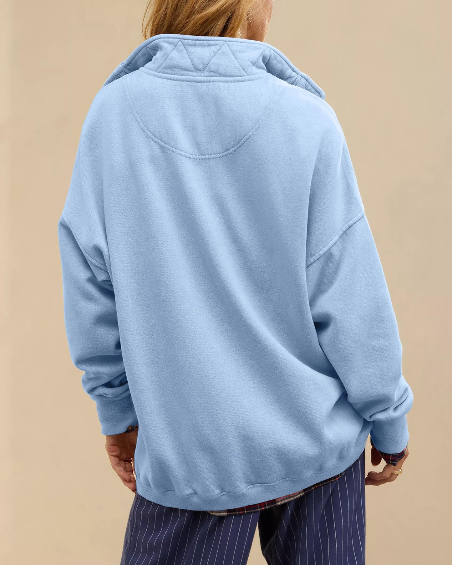 Solid Fleece Sweatshirt Casual Oversized Snap Collar
