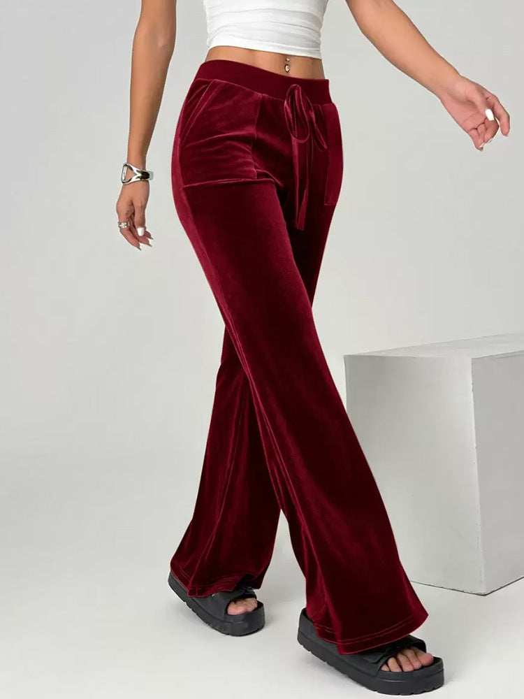 Velvet Flare Pants High Waist Wide Leg Casual Trousers