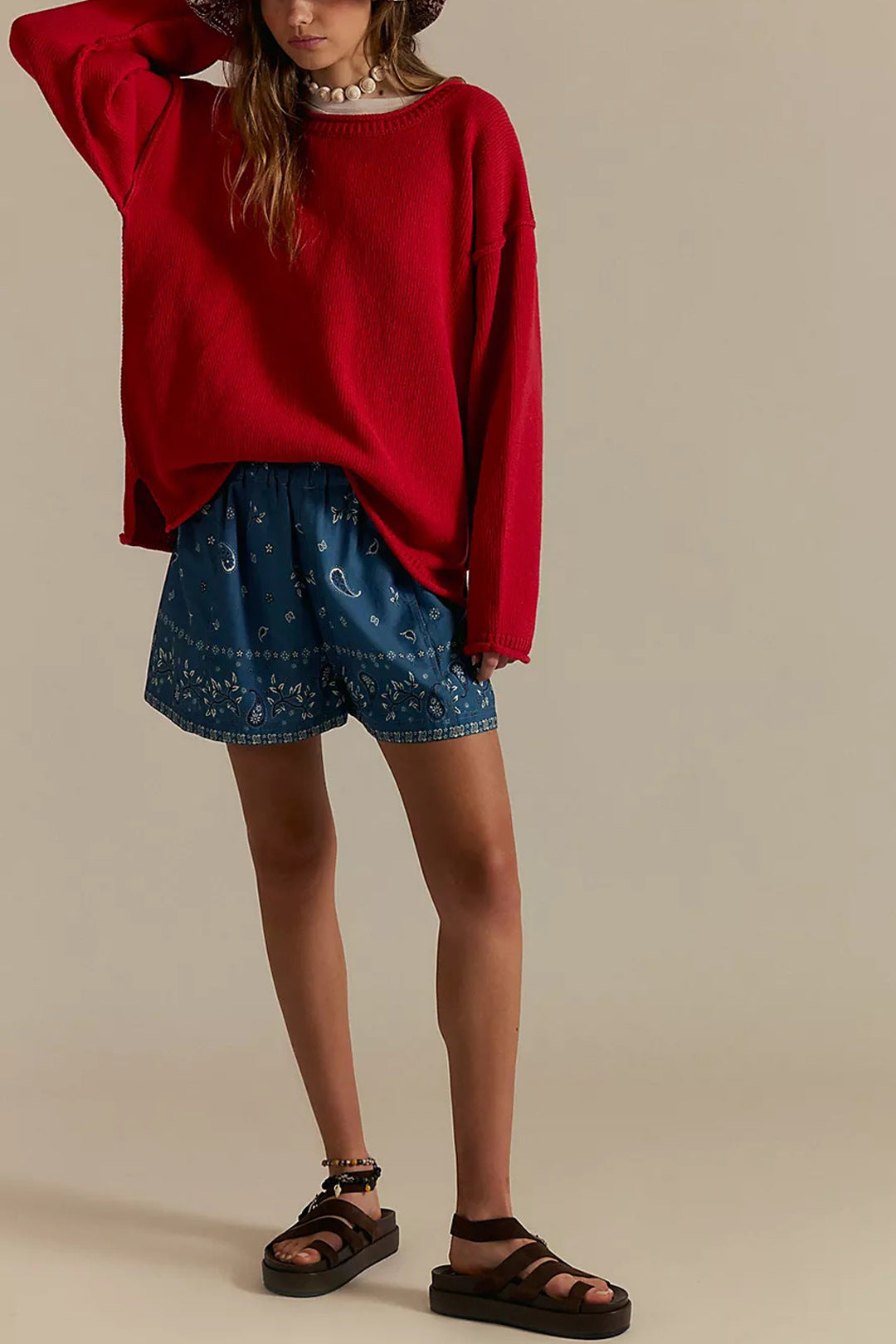 Oversized Crewneck Knit Sweater | Solid Color Pullover