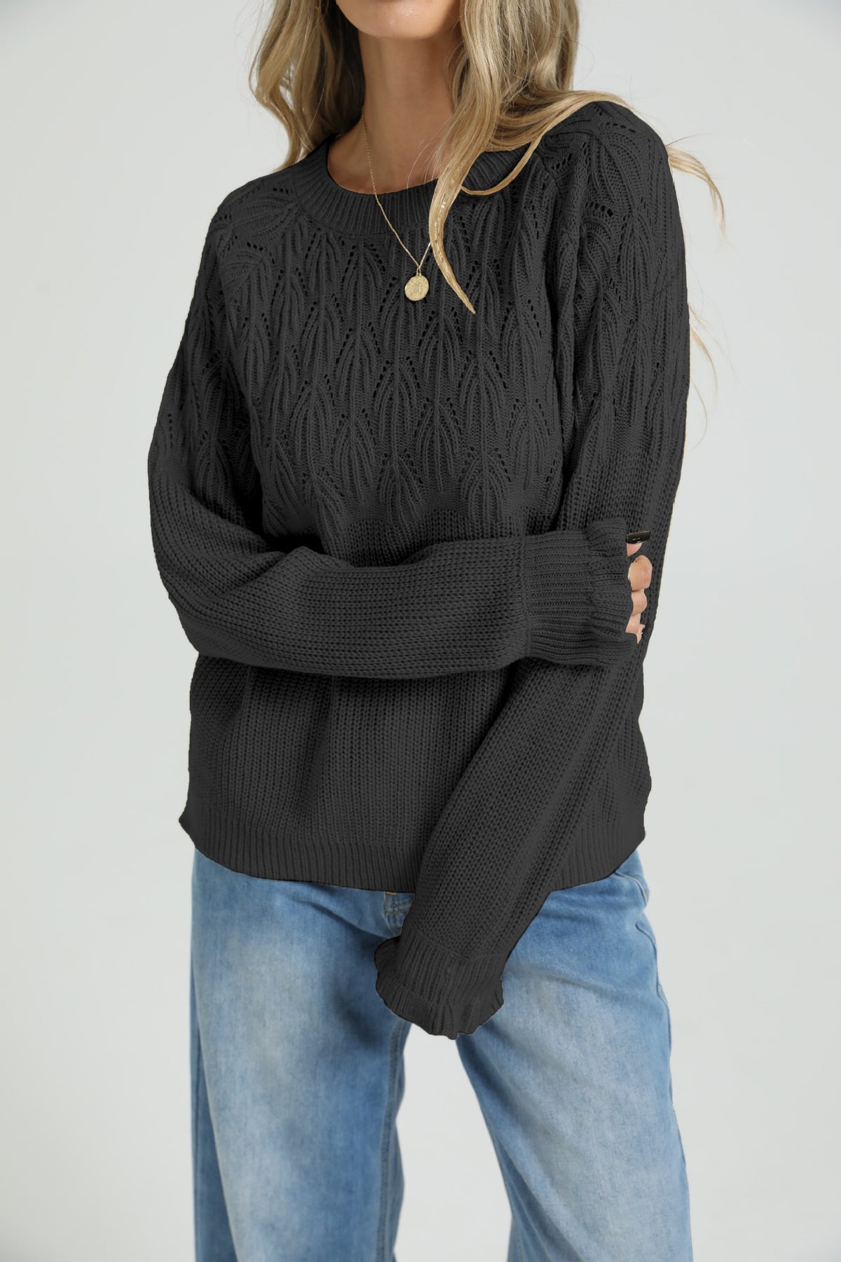 Women's Oversized Crew Neck Chunky Knit Pullover Sweater