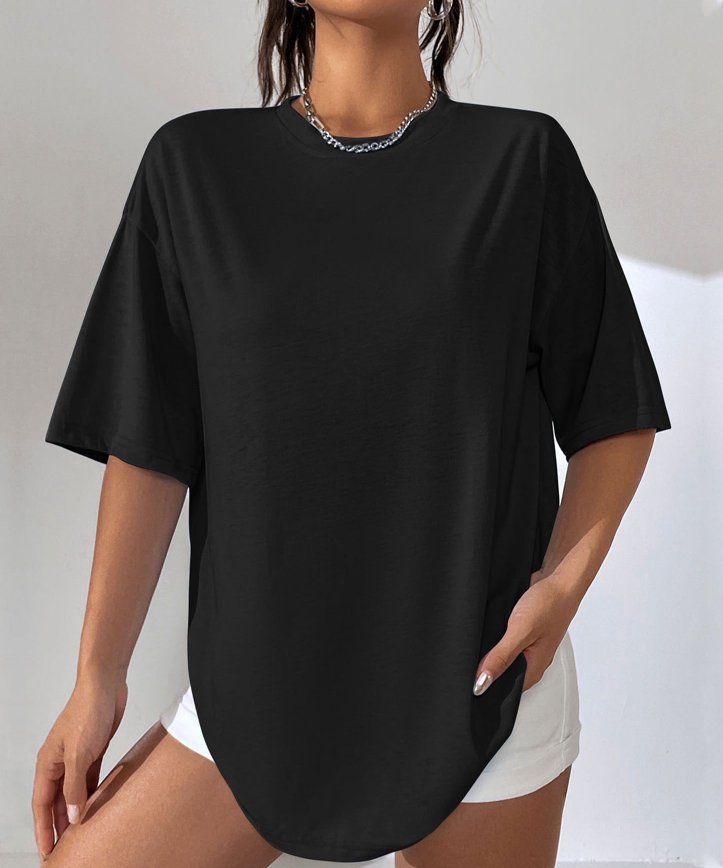 Oversize Casual Solid Short Sleeve Round Neck T Shirt