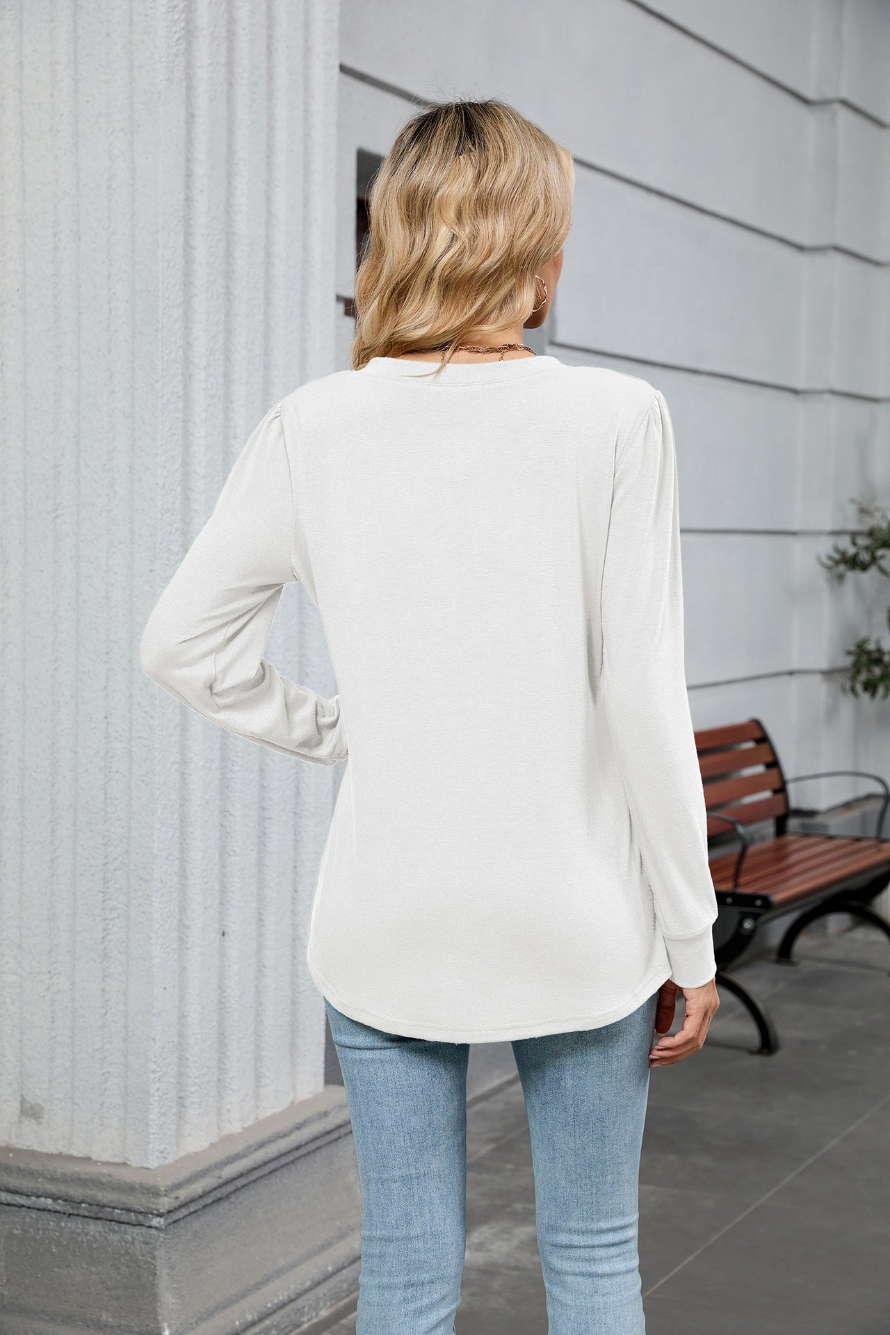 V-Neck Pleated Top – Soft Jersey Long Sleeve Tee