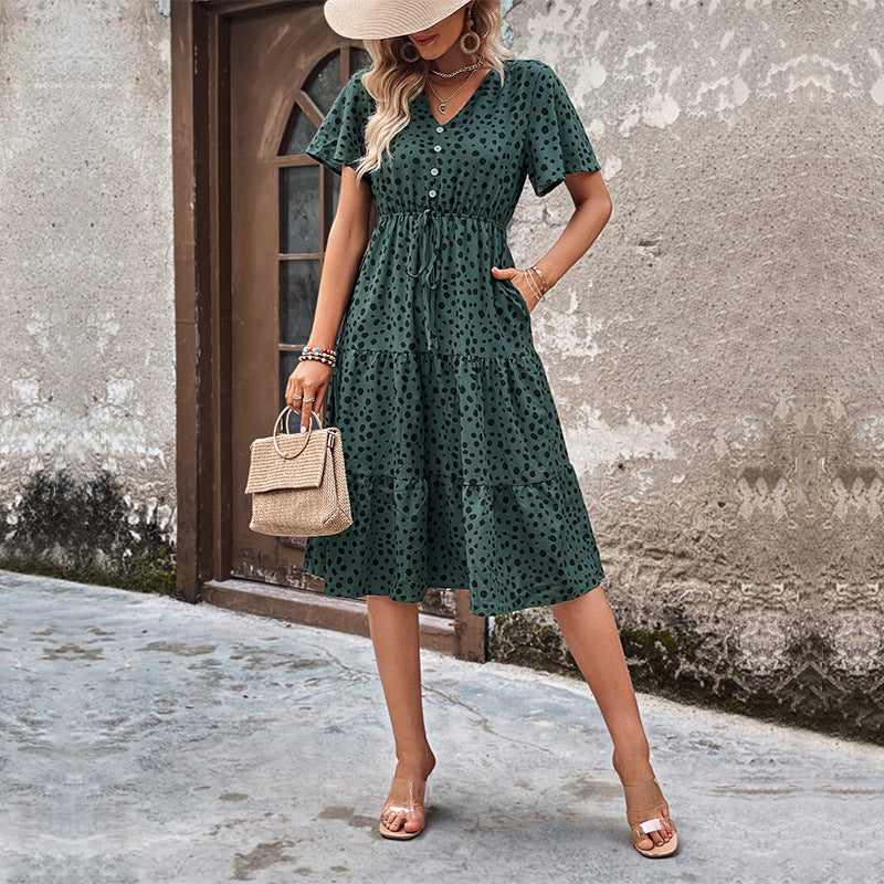 Women's Print Midi Dress V Neck  Tiered Vacation Style
