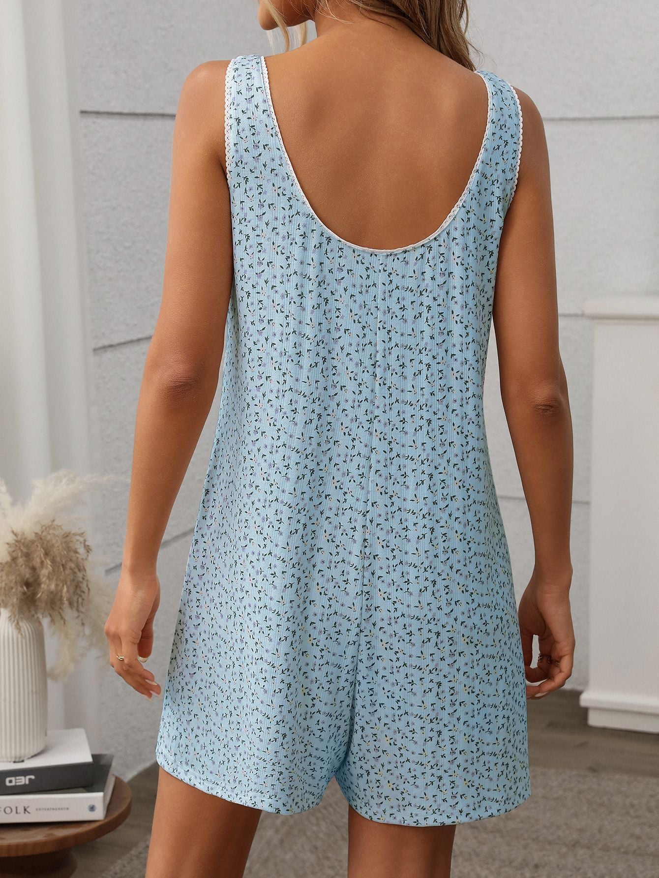 Floral Sleeveless Romper Pajama for Women Loungewear