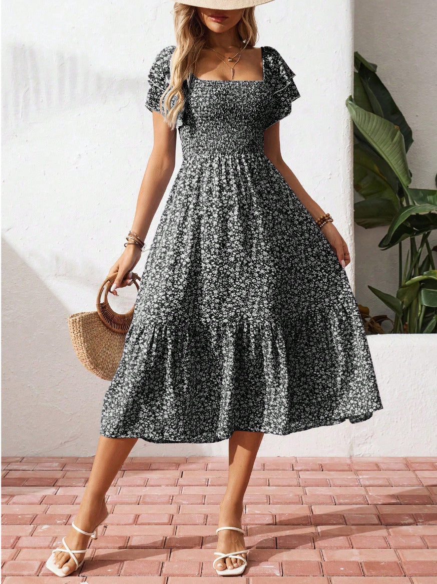 2026 Summer Square Neck Floral Dress for Women, Smocked