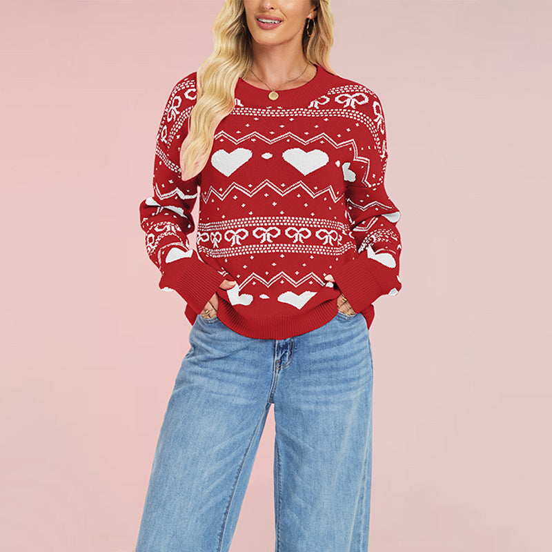 Women's Valentine's Day Heart Crew Neck Sweater