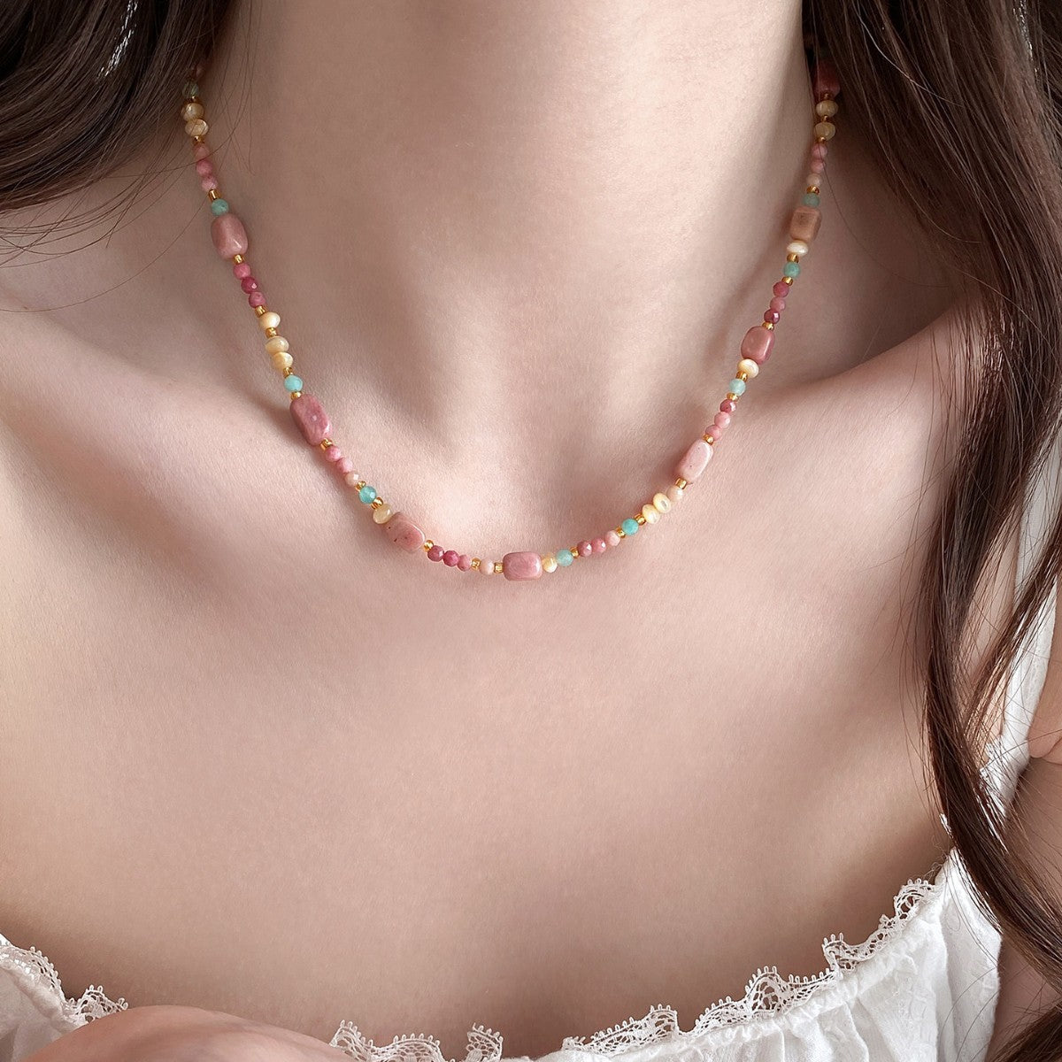 Colorful Natural Stone Beaded Necklace for Women