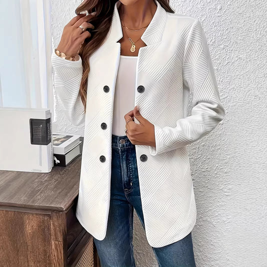 Womens Textured Double Breasted Blazer Stand Collar