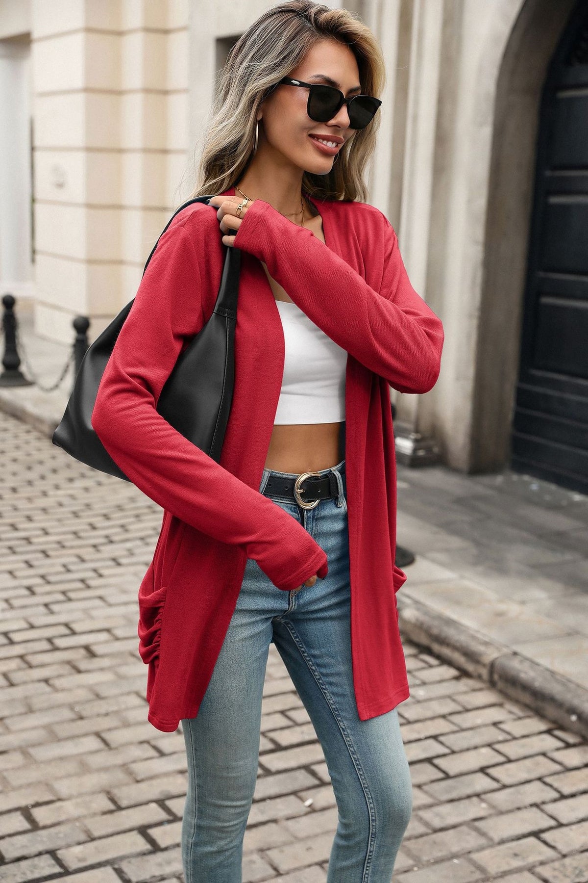 Women's Open Front Cardigan Long Sleeve with Pockets