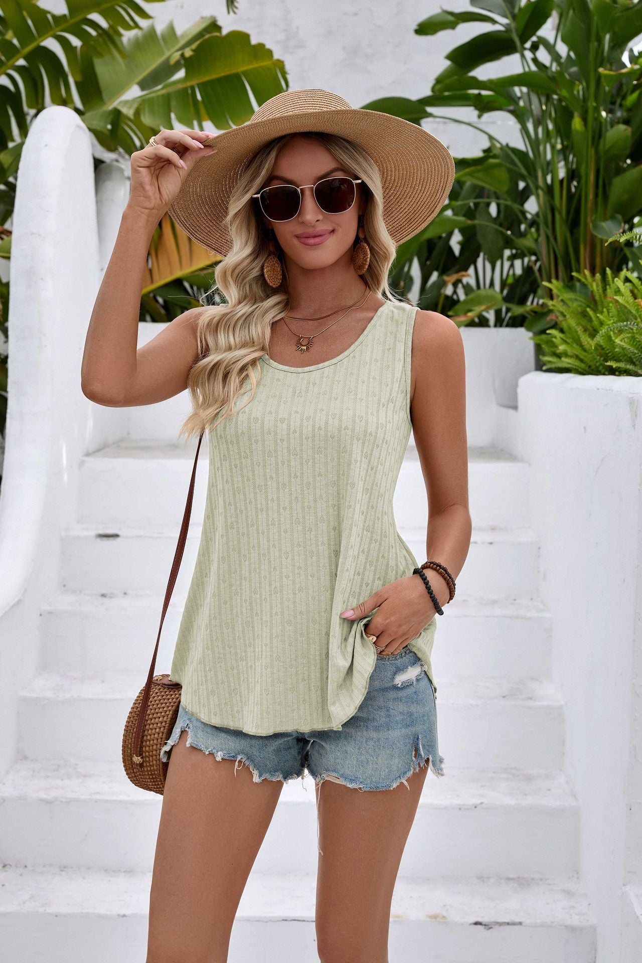 Solid Sleeveless Swing Tank Top Casual Summer Blouse