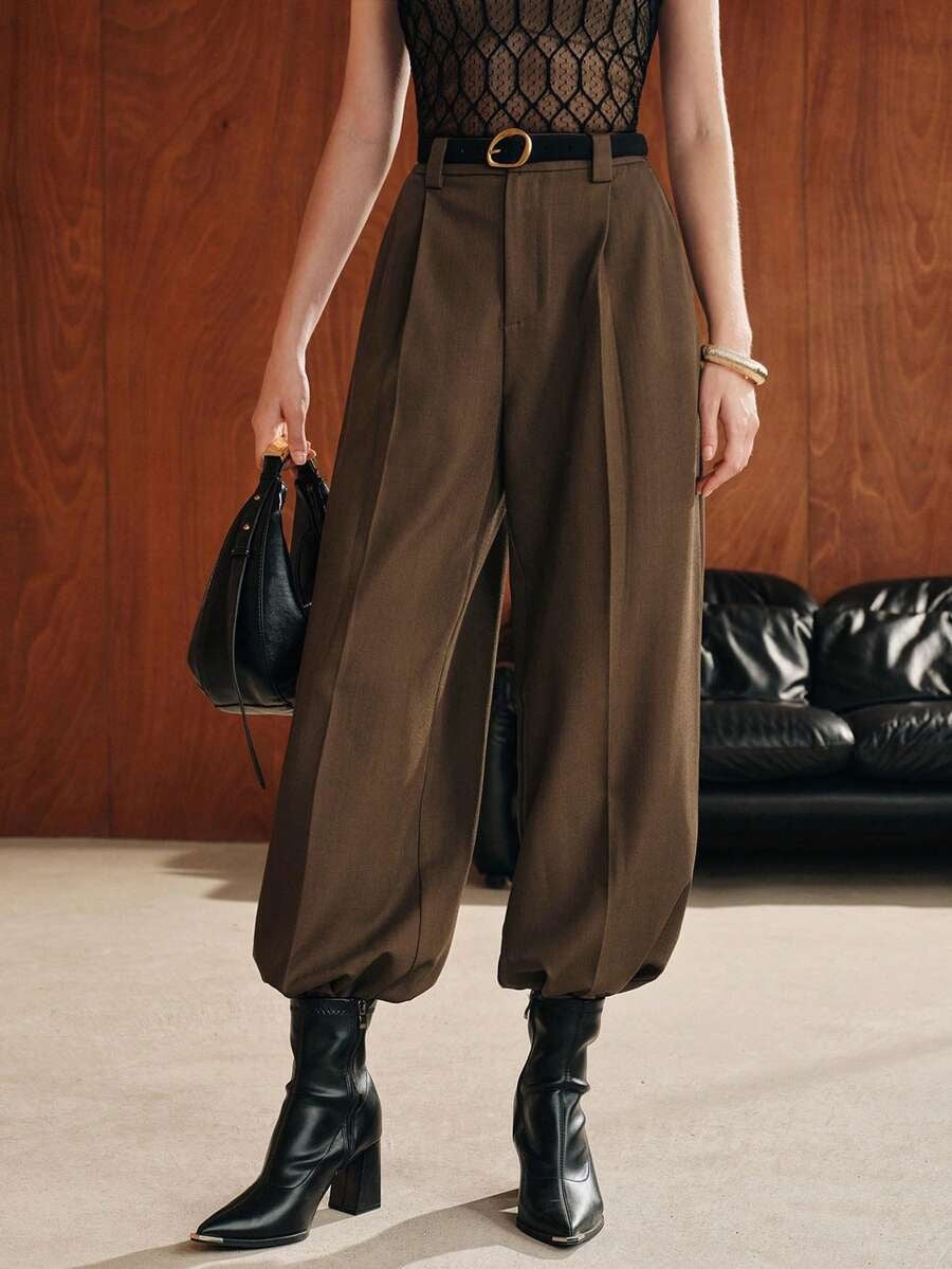 Women's High Waist Pleated Wide Leg Dress Pants