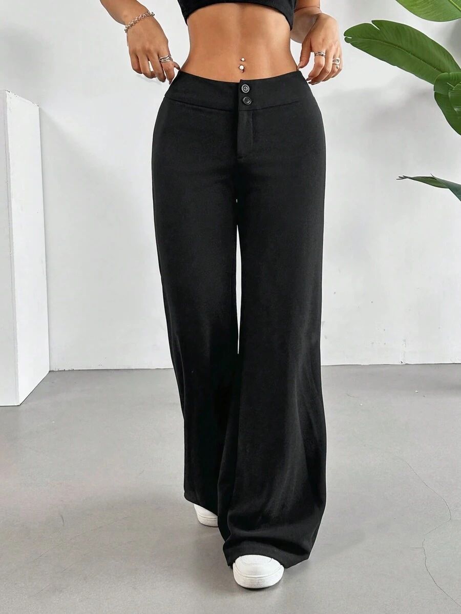 Black High Waist Wide Leg Palazzo Pants for Women