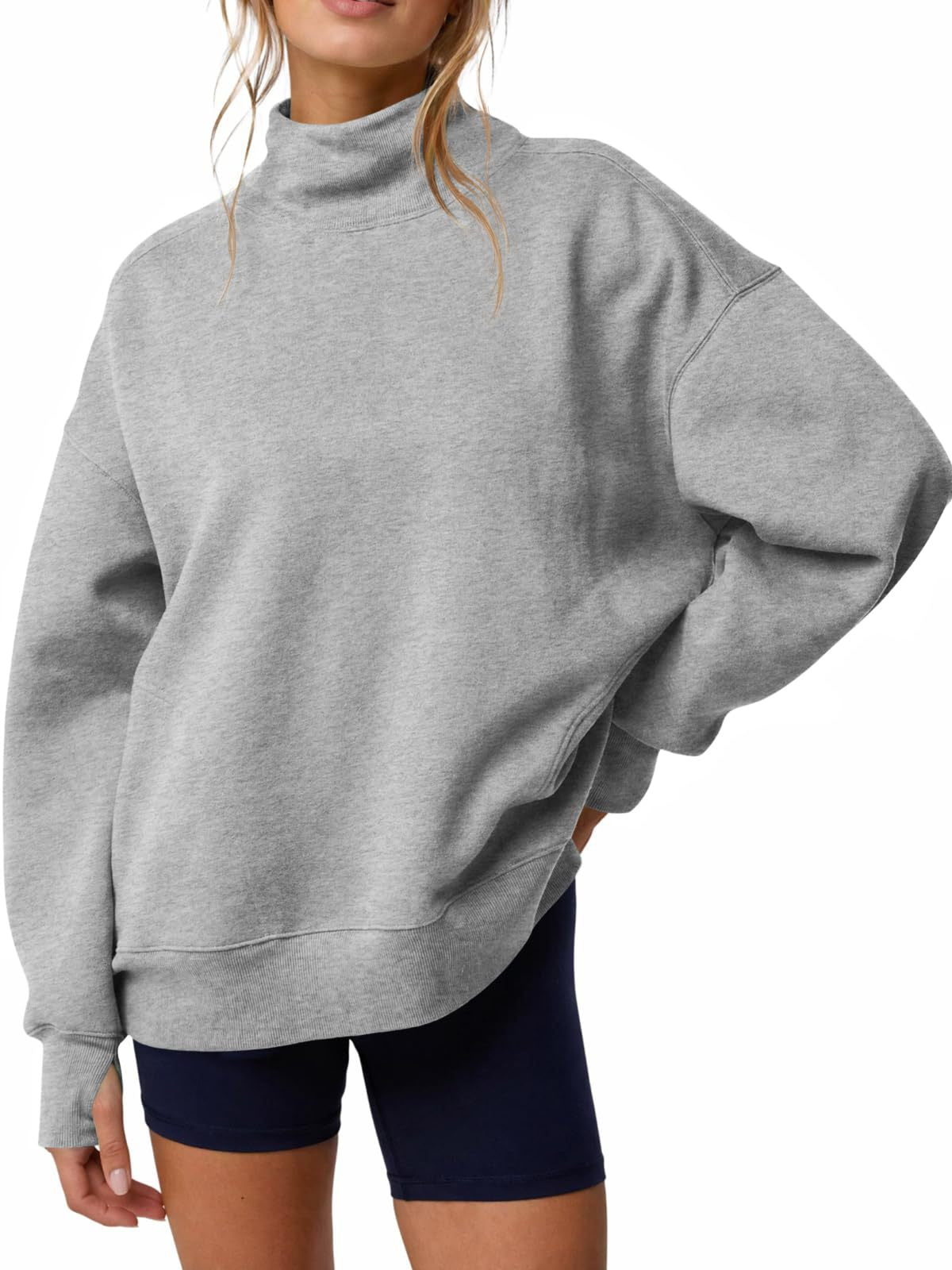 Mock Neck Oversized Womens Sweatshirt Solid Pullover Top