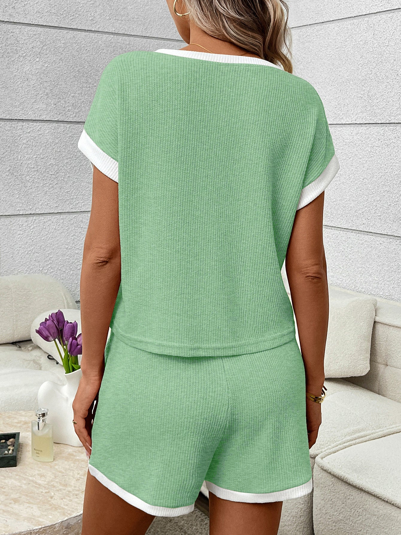 Womens Lounge Set Short Sleeve Top and Shorts Casual Set