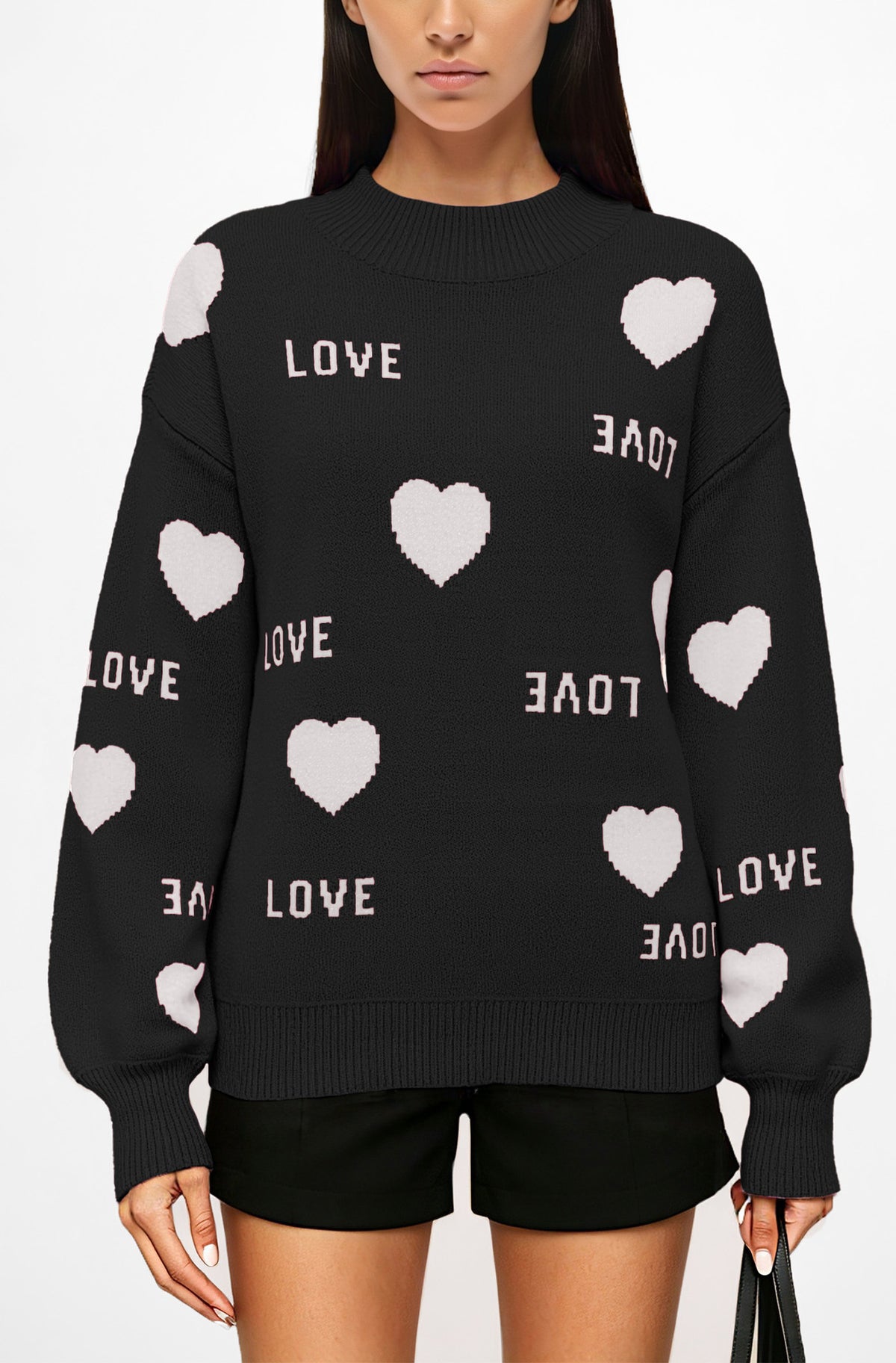 Women's Oversized Love Heart Crew Neck Sweater