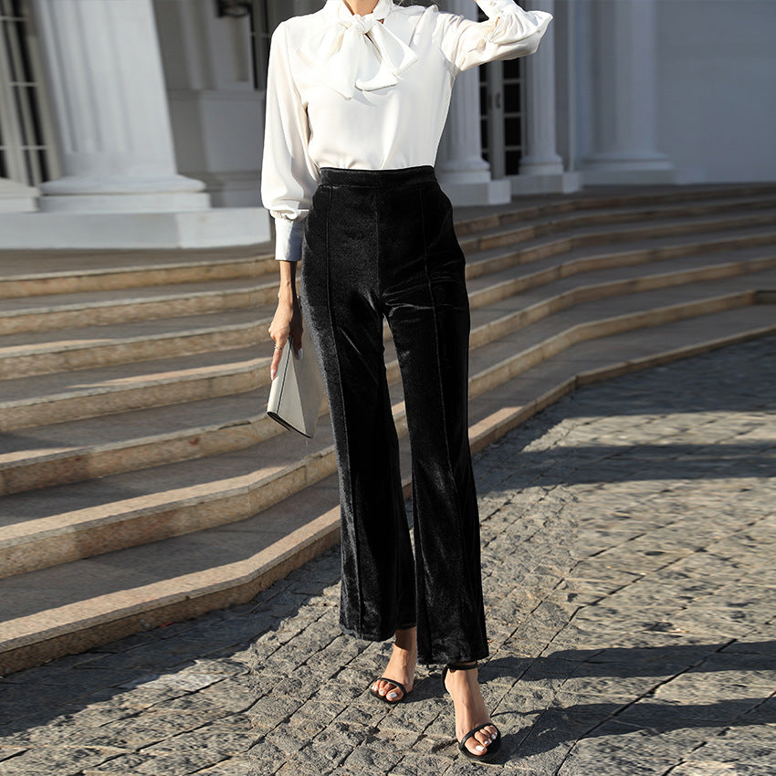 Velvet Flare Pants High Waisted Dressy Trousers