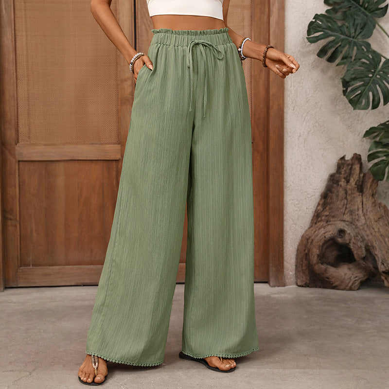 Womens Wide Leg Pants High Waist Drawstring Casual Pants