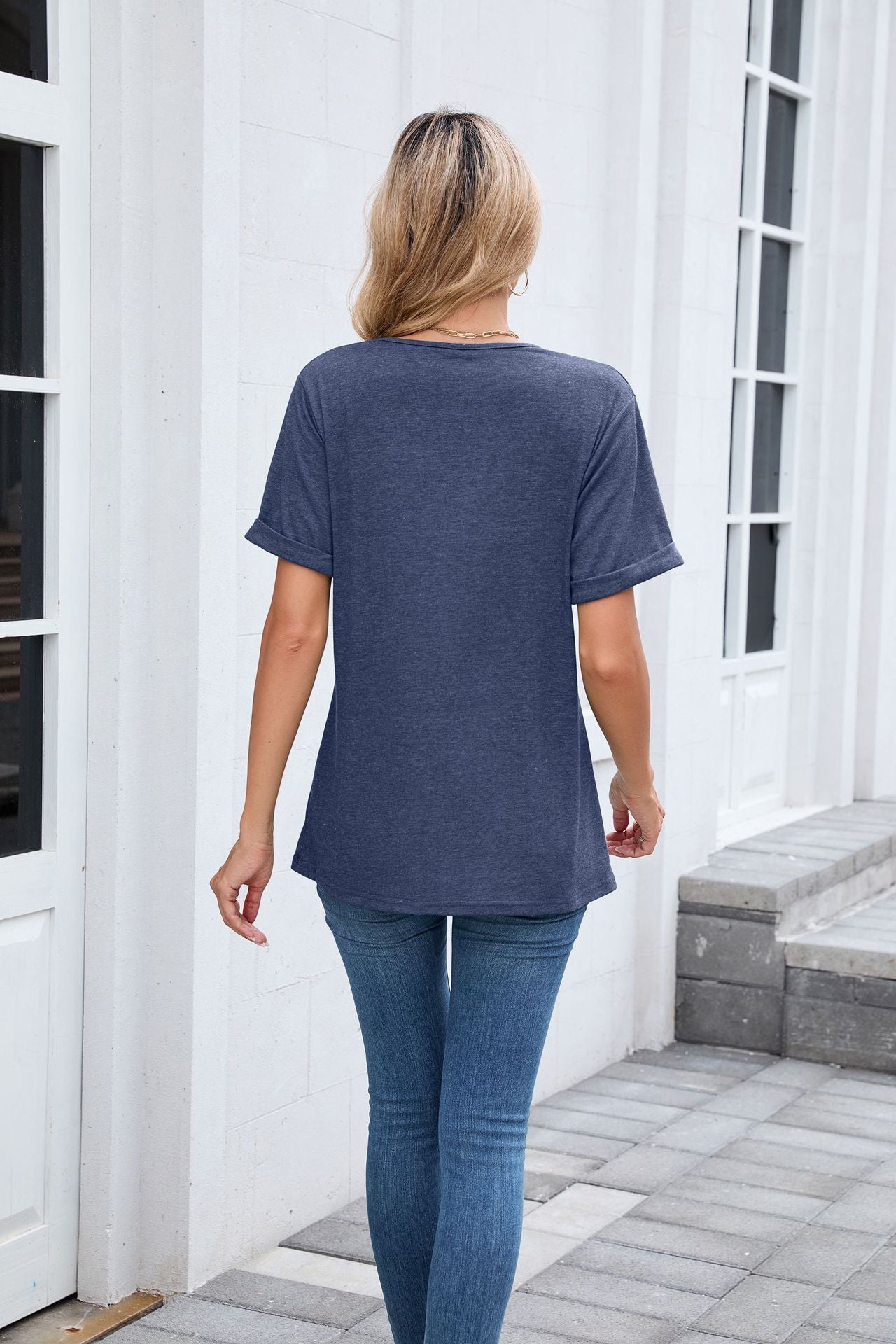 V Neck Basic Tee Short Sleeve Casual Loose Fit Top