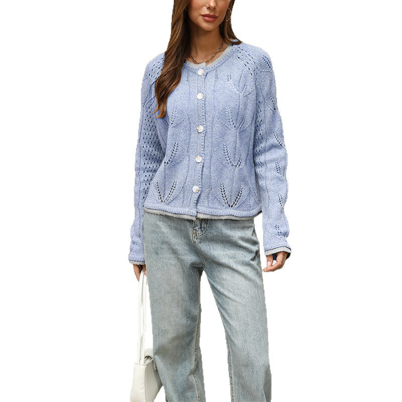 Oversized Button Cardigan Contrast Trim Sweater