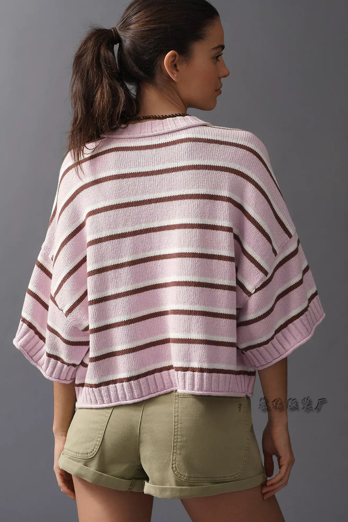 Women's Oversized Striped Short Sleeve Crewneck Sweater