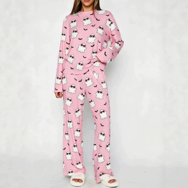Halloween Pumpkin Print Pajama Set Long Sleeve