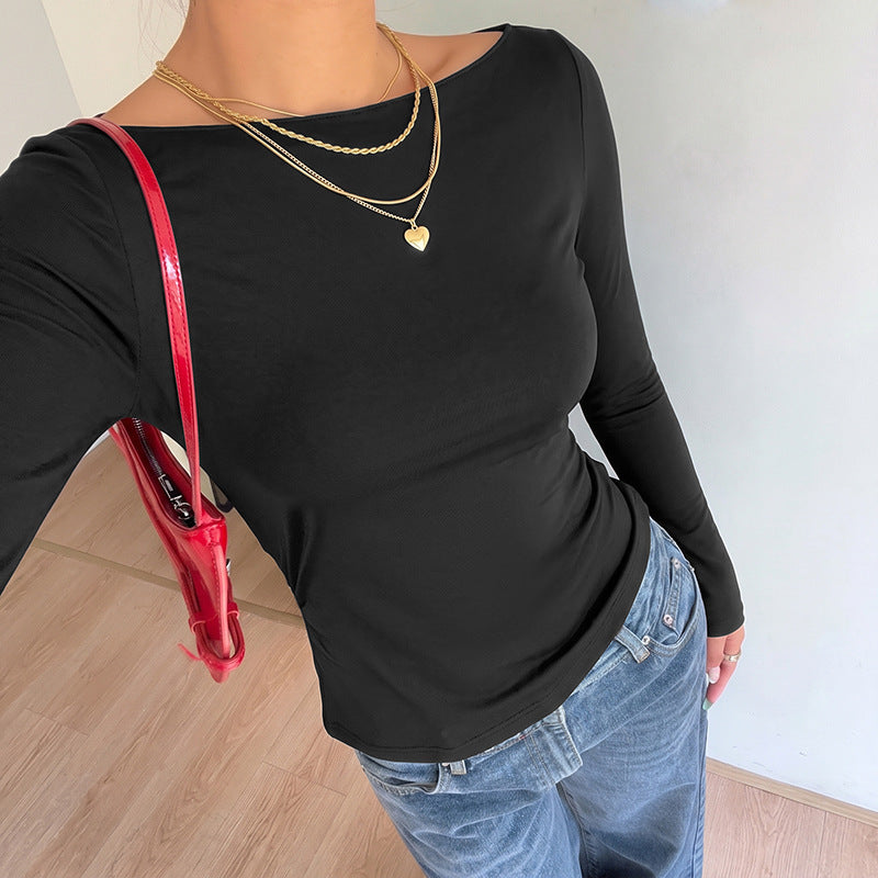 Lace Back Long Sleeve Top Slim Fit Basic Tee