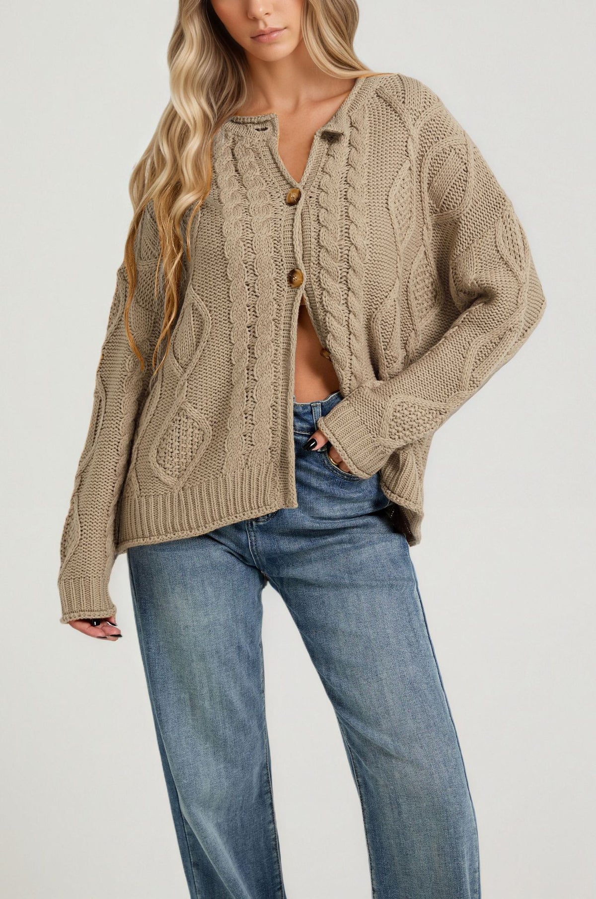 Women's Chunky Cable Knit Button Front Cardigan Sweater