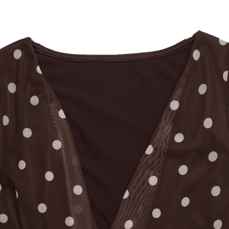 Polka Dot Deep V Neck One-Piece Bodysuit