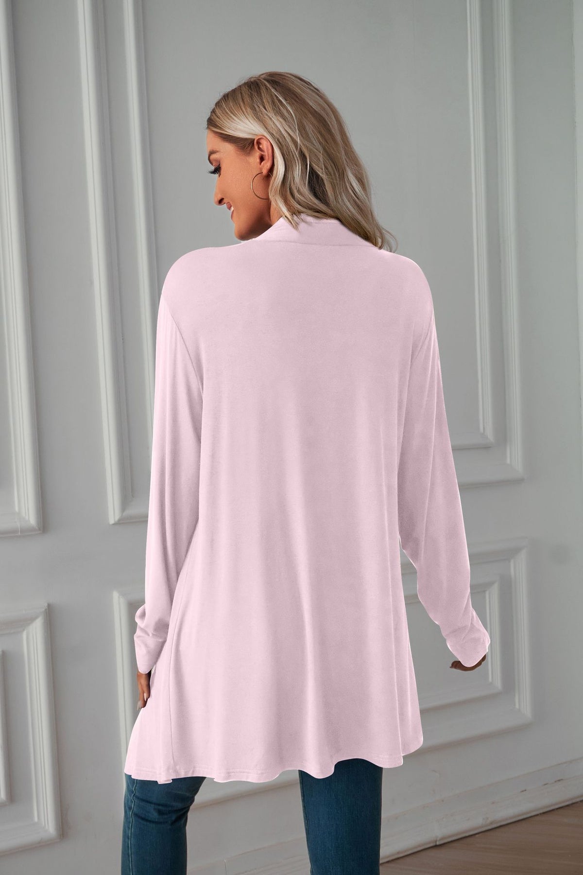 Women's Lightweight Solid Open Front Long Cardigan