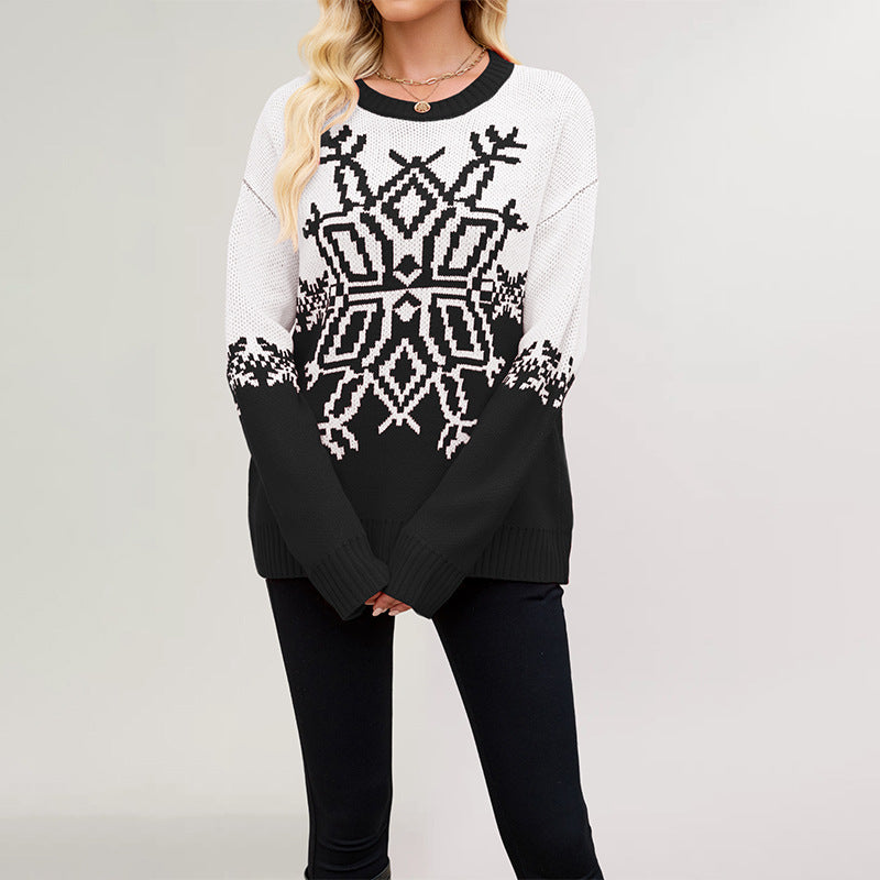 Women's Christmas Snowflake Crewneck Knit Sweater